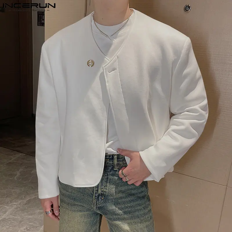 Áo Khoác Toàn Tay Phong Cách Trung Quốc Cho Nam, Một Hàng Cúc, Màu Trơn, Áo Blazer Công Sở Thường Ngày Phong Cách Hàn Quốc, Của INCERUN