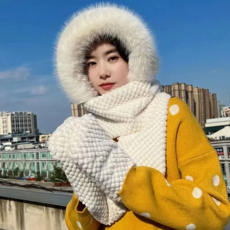 Mũ Lông Tơ Sang Trọng Cho Nữ, Găng Tay Khăn Quàng Cổ, Mũ Ba Mảnh, Dễ Thương, Dày, Ấm Áp, Thời Trang, Mùa Đông 2