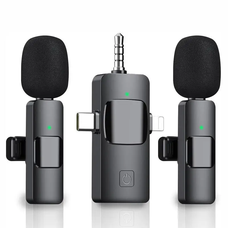 4 in 1 Wireless Lavalier Microphone, 1 Set USB Rechargeable Wireless Microphone, Professional Wireless Lavalier Lapel Microphone for iPhone Android Phone 0