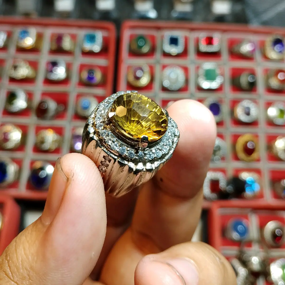 cincin laki laki citrine cutting custom termurah