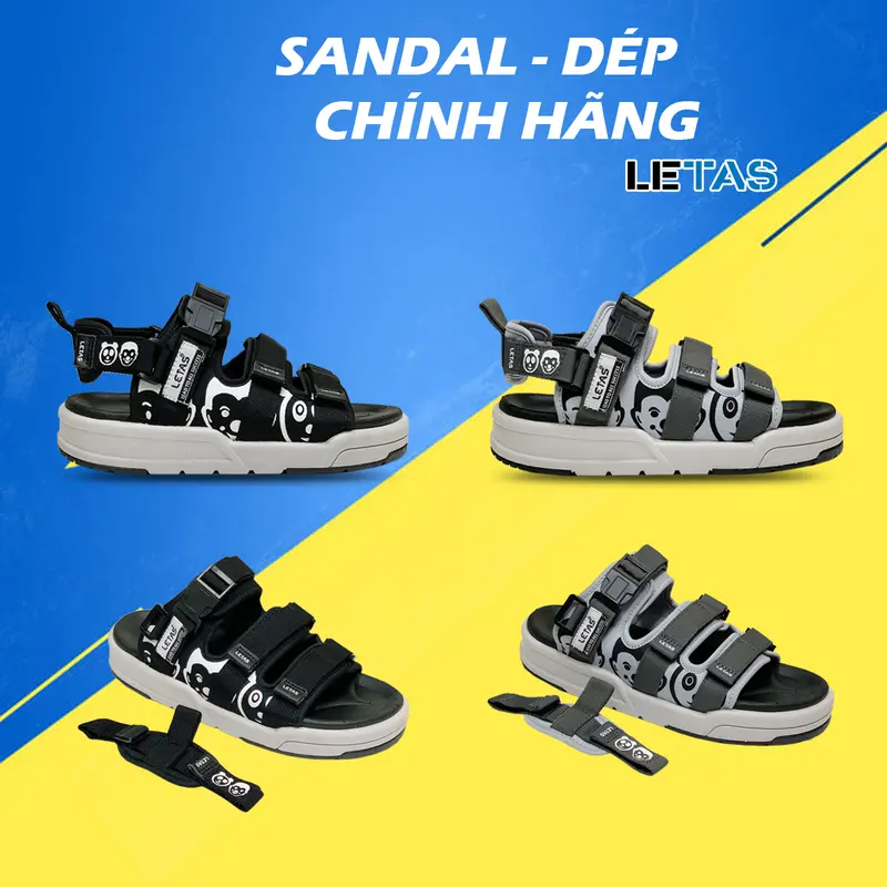Giày Sandal Hiệu LETAS Nam Nữ 3 Quai Ngang Dán Xé Quai Hậu Tháo Rời D714 0