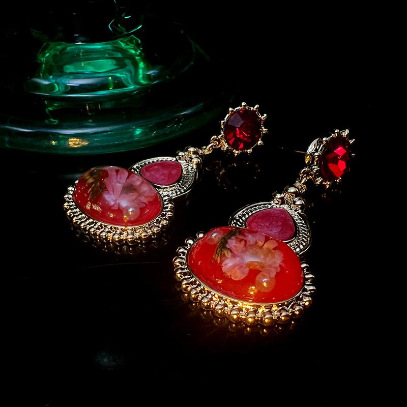 3 Pairs of French Ancient Amber Dried Flower Hot-Sale Earrings Combination Link Original Niche Gold Plated S925 High-Grade Earrings 1