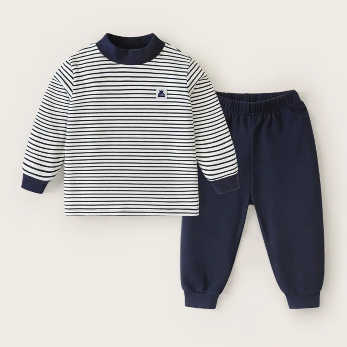 Bộ thun cotton áo kẻ ngang, quần bo gấu Rᶖght Euro cho bé trai