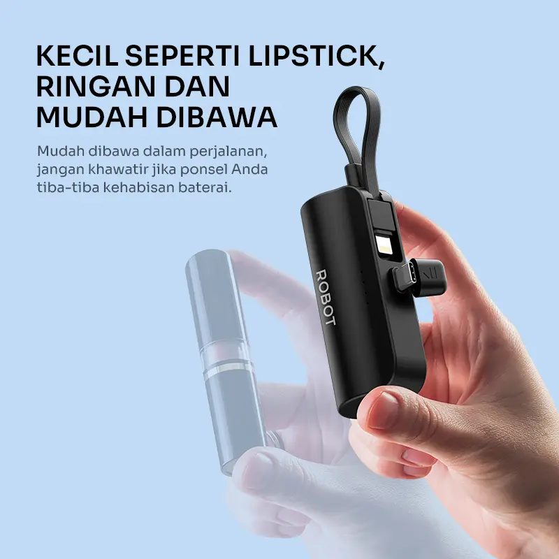 Robot Mini Powerbank RP-051L /RP-051C (Black and Pink) Port Type-C Lightning Travel Size Garansi 1 Tahun 7