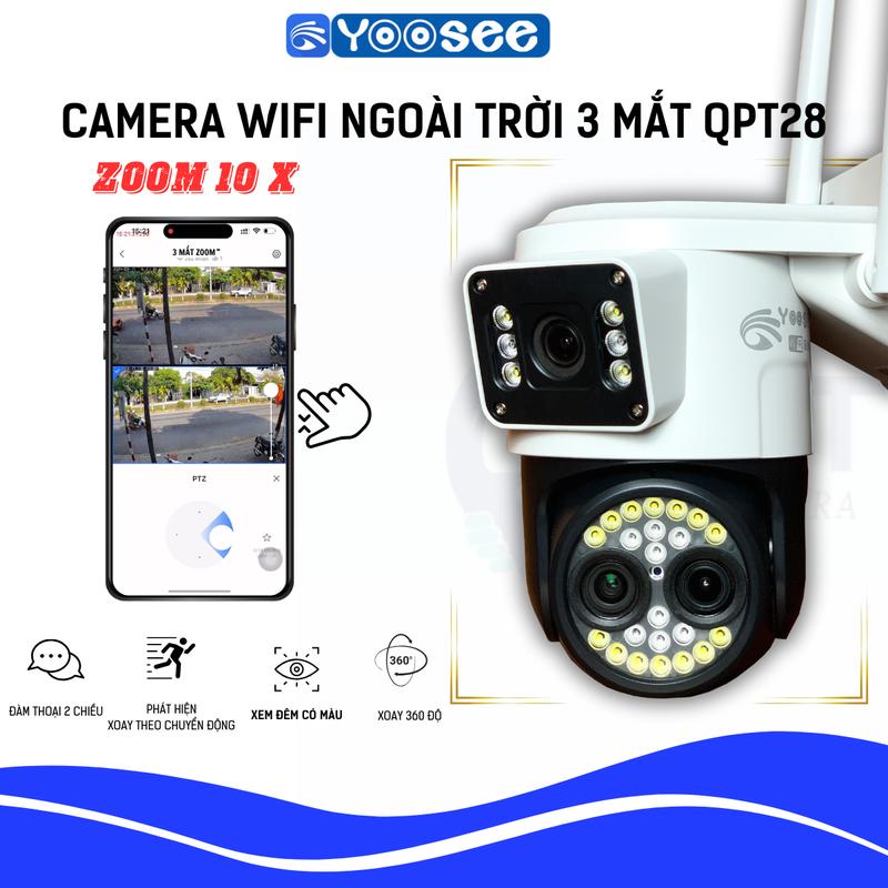 CAMERA yoosee NGOÀI TRỜI 3 MẮT ZOOM 10X 2 mắt 2 khung hình và 1 mắt zoom SIÊU NÉT-ĐÈN LED XEM BAN ĐÊM CÓ MÀU có bán combo kèm thẻ nhớ 32gb 64gb 128gb