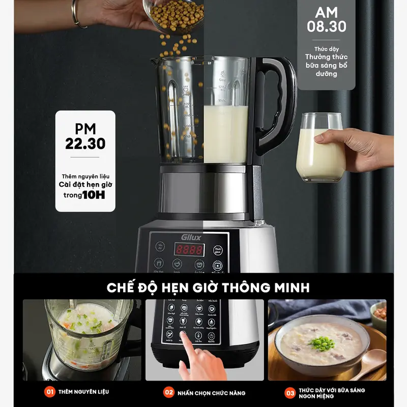 [Phiên Bản Mới 2025] Máy Làm Sữa Hạt GLX99Pro - 15 Chức năng- Dung Tích 1,75L - Nắp Inox + Cẩm Nang Công Thức Sữa Hạt 3