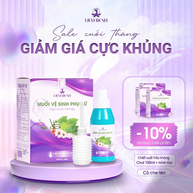 [SIÊU SALE GIỮA THÁNG 4 Bộ Muối vệ sinh LilyFresh 100ml + 1 bình rửa - Dịu nhẹ cho phụ nữ dung  dich phunu dung ddvs dung  dịch  trầu  không  lô  hội
