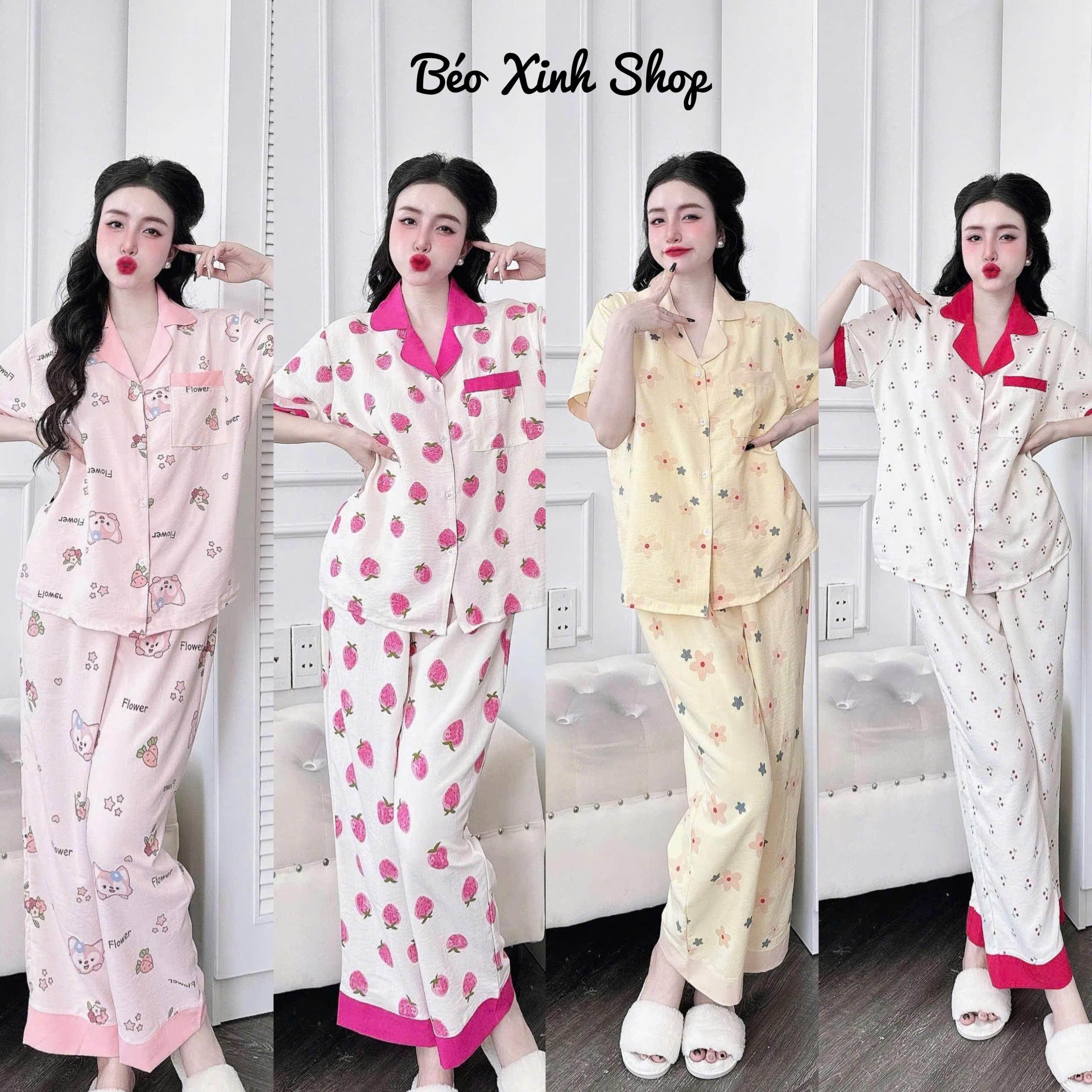 Đồ Bộ - Đồ Ngủ Tay Ngắn Quần Dài Vải Đũi Xốp Cotton Pijama Bigsize 50-100kg Bộ Ngủ Nữ Áo Ngủ Women Quần Ngủ - A.5421