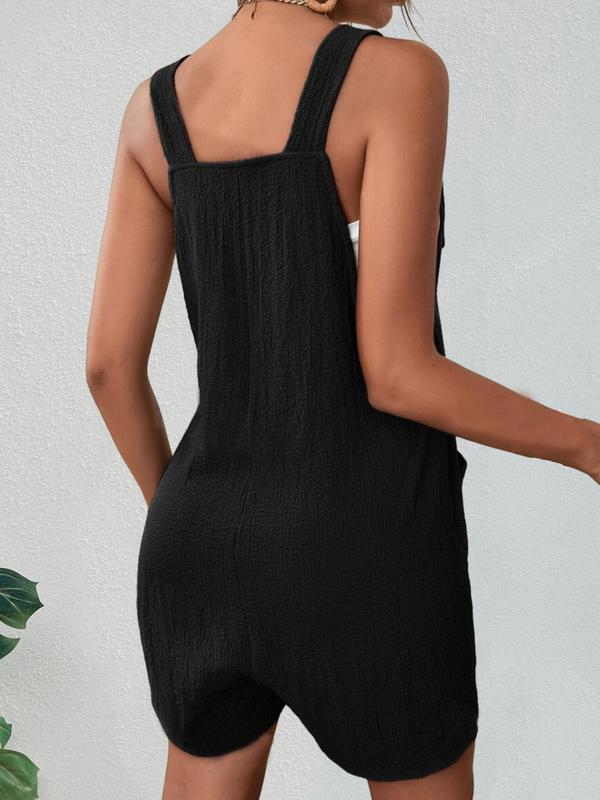 Women's Textured Adjustable Straps Pockets Overalls, Casual Solid Sleeveless Romper for Summer Outdoor Vacation Holiday, Dungarees, Womenswear, Jumpsuit 8