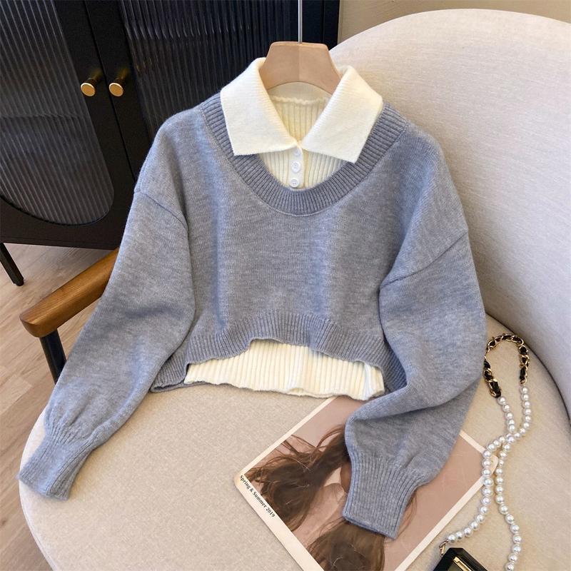Bộ Đồ Hai Mảnh Lười Biếng, Áo Len Và Áo Polo, Phong Cách Thu Đông, Phong Cách Trẻ Trung 2024, Phong Cách Preppy, Dệt Kim, Thiết Kế Đặc Biệt, Thích Hợp Cho Nữ 6