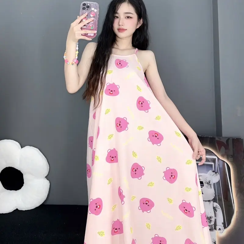 Đầm 2 Dây Cổ Yếm Vải Đũi Xốp Hoạt Hình(A59) 2