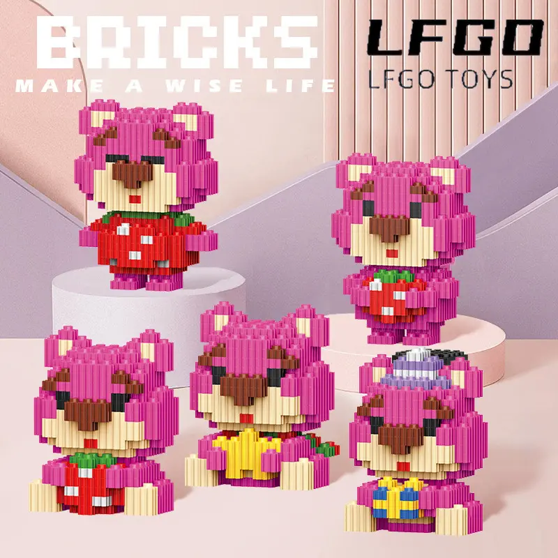 Bricks Balok Susun MODEL LOTSO STRAWBERRY BEAR Style Cartoon Toys Model Gift Nano Block Puzzle Toy Brick Edukatif