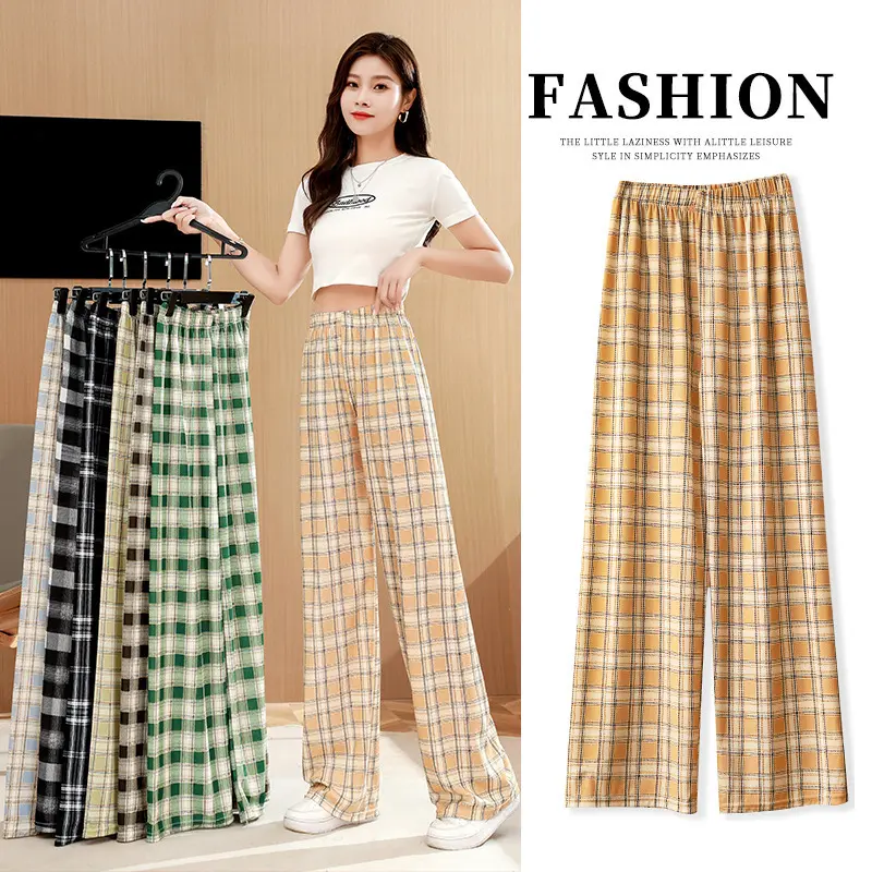 Quần Kẻ Sọc, Dành Cho Nữ, Mỏng Mùa Hè, Cạp Cao, Xếp Nếp, Dáng Rộng Vừa Vặn, Kiểu Thẳng, Thường Ngày, Bó Sát, Chân Rộng, Cỡ Miễn Phí, Hàng Mới Về