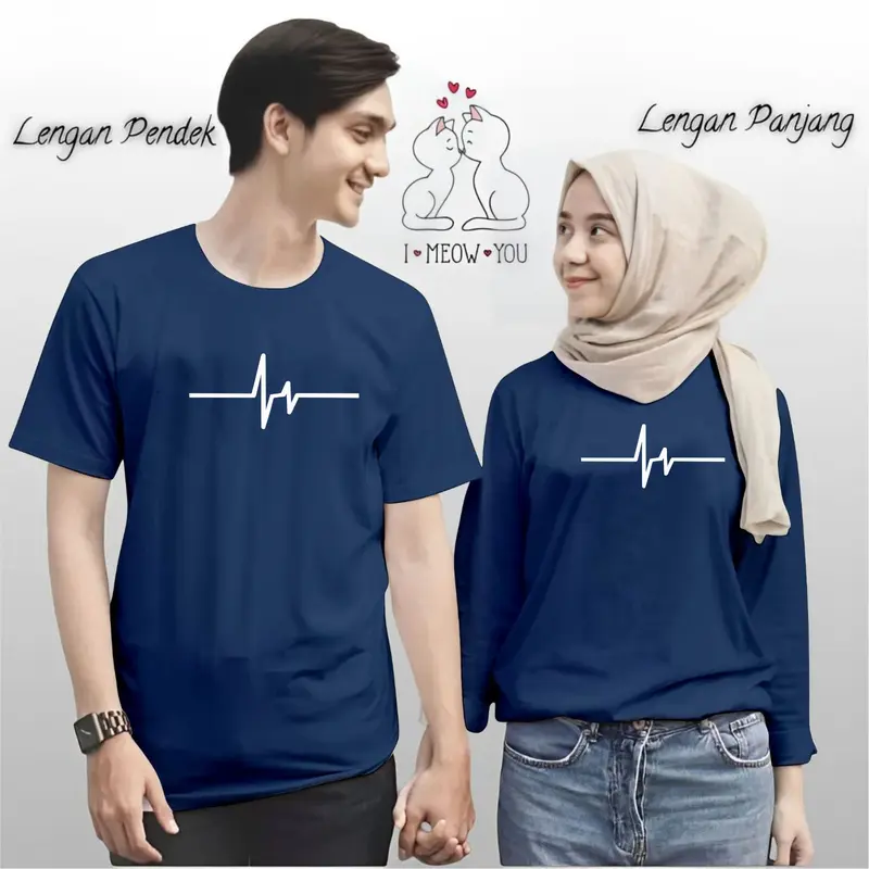 Kaos Couple Pasangan Detak Jantung ( Isi 2 Pcs ) Pria Wanita Lengan Panjang Dan Lengan Pendek Bahan Premium 2
