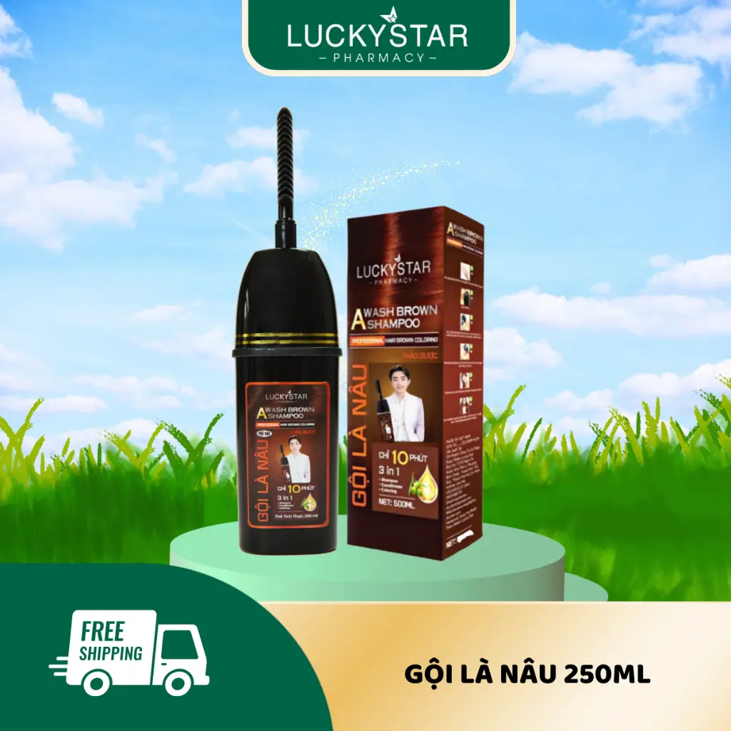 ( Dầu Gội Phủ Bạc ) Gội Là Nâu Lucky Star Màu Nâu Đen 250ML