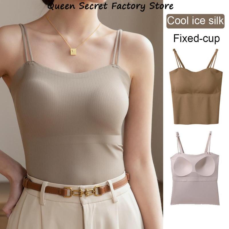 2 in 1 Ice Silk Cold Camisole with chest pads, thin beautiful back anti-slip bra+Top 1