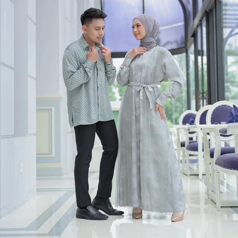 SHAWWAL EID SERIES Couple Pasangan Pistachio Untuk Lebaran Bahan Armany silk Busui Friendly Baju Ibu Mewah Muslim Gamis Koko 5