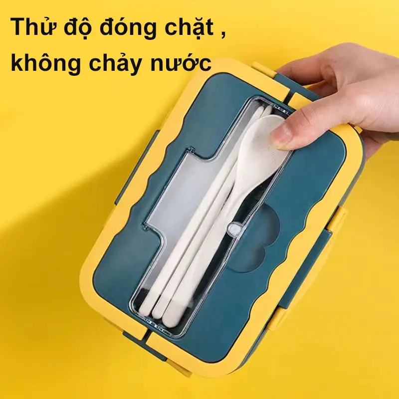 Hộp Cơm Văn Phòng Nhựa Lúa Mạch Giữ Nhiệt Tặng Kèm Muỗng Đũa, Hâm Nóng Bằng Lò Vi Sóng, Có Quai Xách Tiện Lợi 4