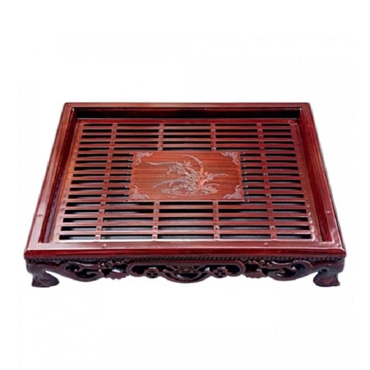 [CÓ CHÂN] Khay trà nhựa có chân đựng để bộ ly uống trà vân giả gỗ sang trọng