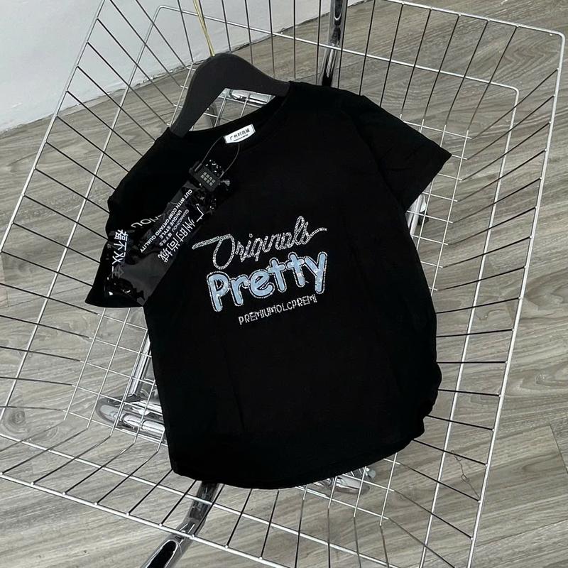 Áo thun  cổ tròn freesize chữ  Pretty Mã B81