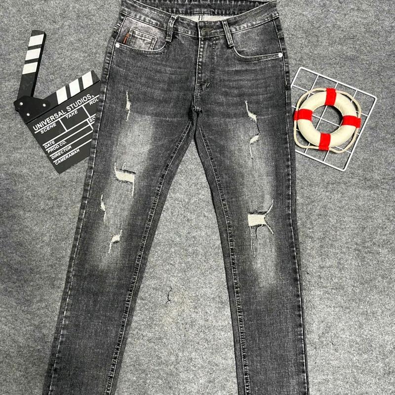 M-27: QUẦN JEANS NAM CAO CẤP XÁM ĐẬM  RÁCH THỜI TRANG FORM SLIM 0