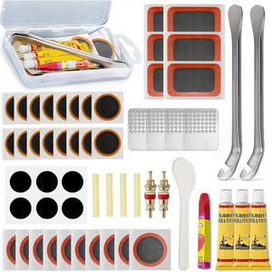 Kit de reparación de llantas de bicicleta, 56 piezas por set, Kit autoadhesivo de reparación de perforaciones, Herramienta de reparación de bicicletas multifuncional con parche sin pegamento, Adecuado para bicicleta de ruta
