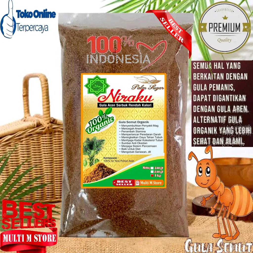 Gula Aren Semut Asli 1 Kg Gula Rendah Kalori | Non Diabetes