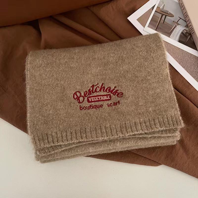 Product Introduction of Winter New Wool Embroidered Scarf High-end Fashion Versatile Scarf Neck Protector Velvet Knitted Women 6
