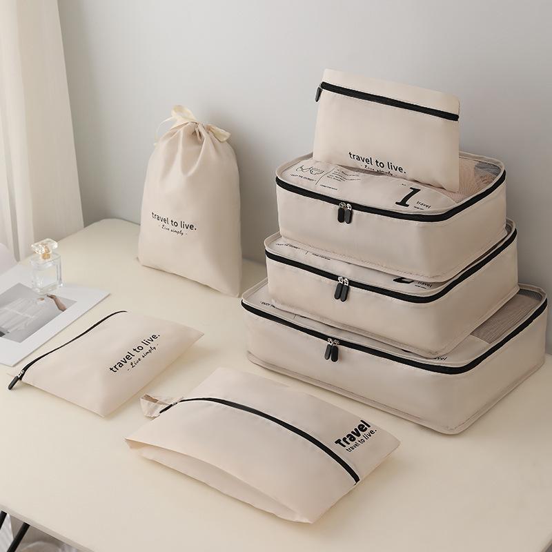 Set 7 Túi Du Lịch Đựng Mỹ Phẩm Quần Áo Đồ Trang Điểm Set Chia Đồ Vali Gấp Gọn Chống Thấm Nước 5