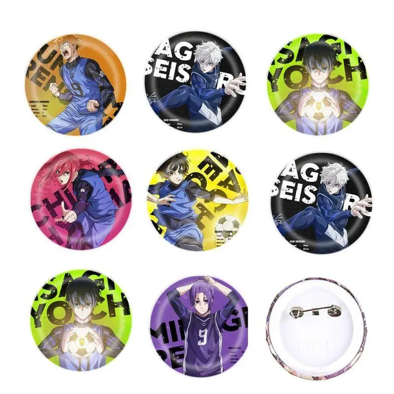 6 kiểu Anime Xanh da trời Lock Cosplay, huy hiệu ba lô, Isagi Yoichi Bachira Meguru Chigiri Seishiro Nagi Mikage Reo, ghim bộ sưu tập, kẹp ngực cho túi xách, quần áo 2