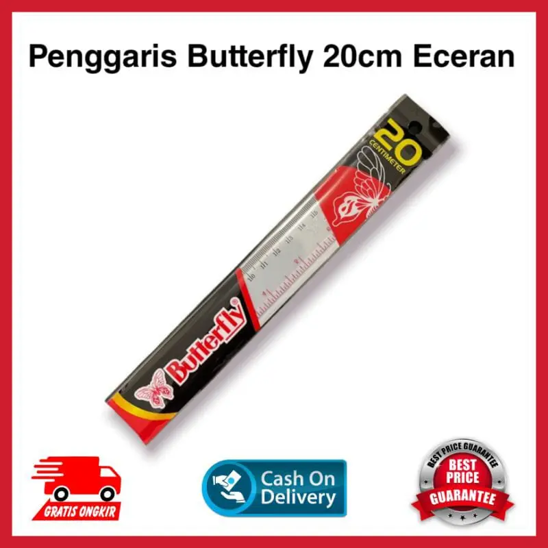 2 PCS PENGGARIS PLASTIK MISTAR PLASTIK BUTTERFLY 20CM 0