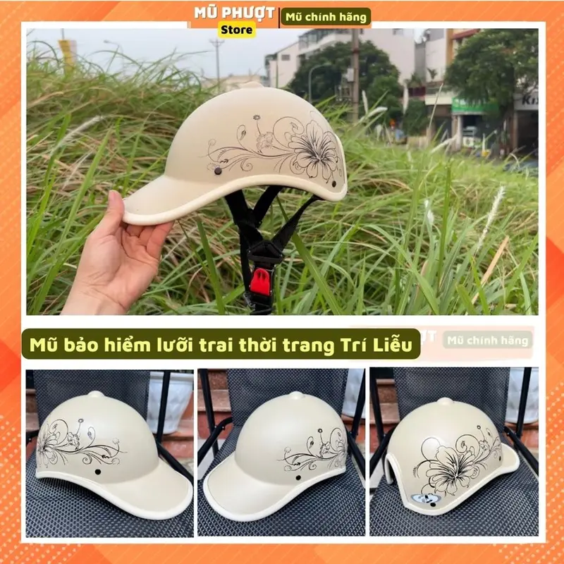Mũ bảo hiểm nửa đầu luoi trai thời trang nam nữ trí liễu xanh tím than tem hoa cao cấp nhiều màu sắc 4