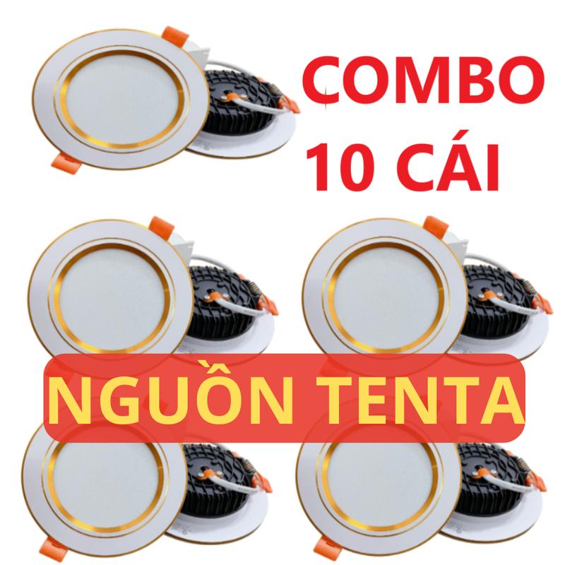 Combo 10 Cái Đèn Âm Trần Đế Đúc 9W 3 màu Lỗ Khoét 90 - Viền Vàng Nguồn TENTA - Đế Nhôm ATVV