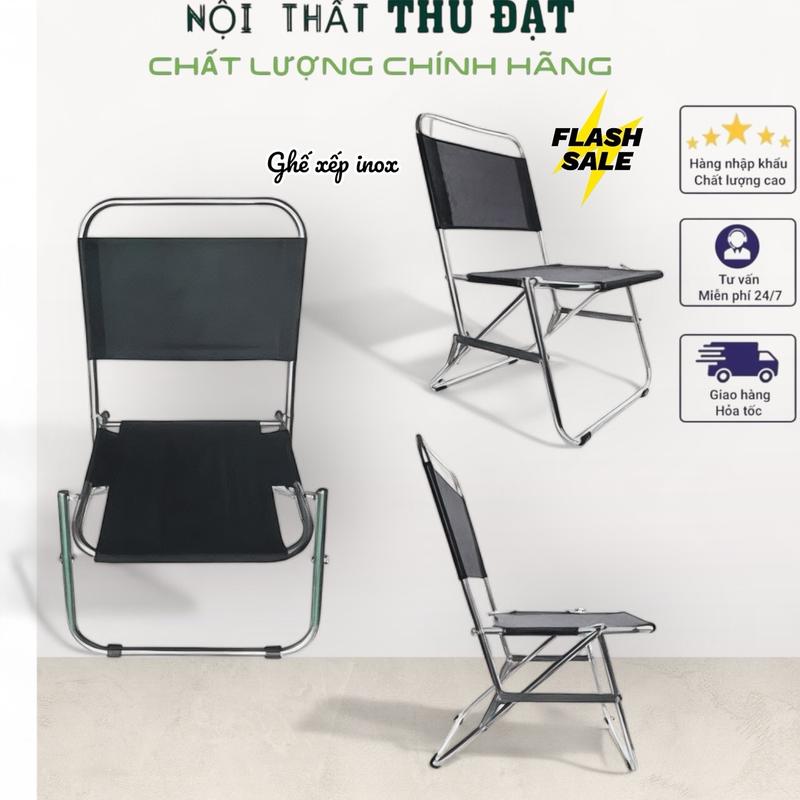 Ghế xếp gọn khung inox chống gỉ sét, lưng thấp và lưng cao, vải bố dày dặn