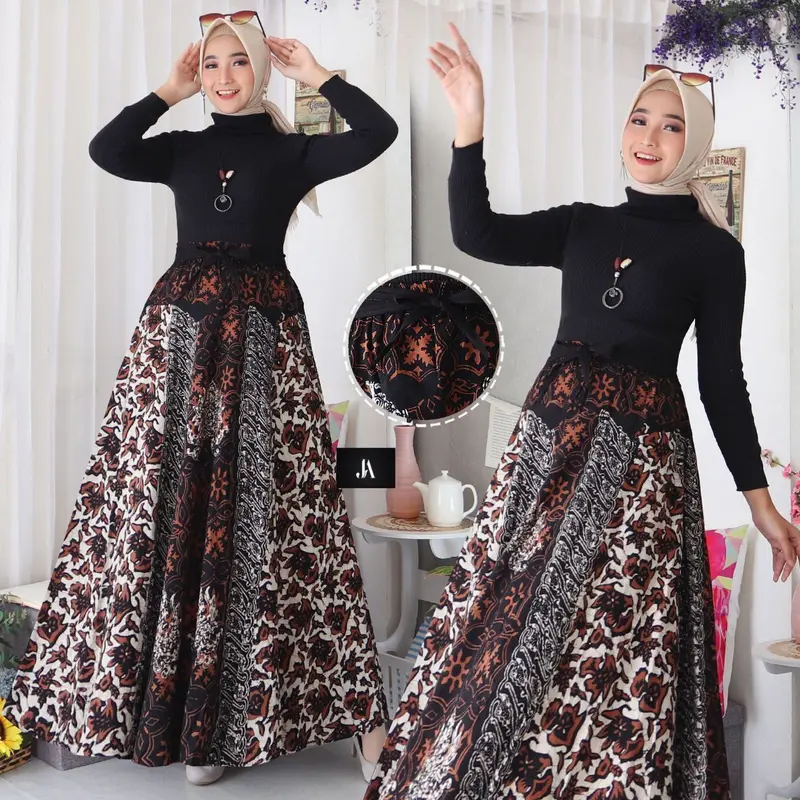 Rok Batik Payung Jumbo Cap Bawahan Batik Dewasa Kondangan Dewasa Wanita Kebaya Panjang Terbaru A-Line karet  katun Motif 3