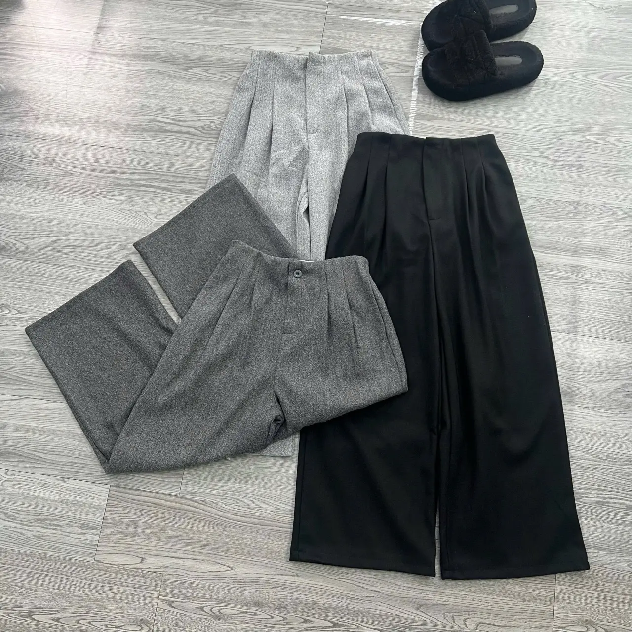 Quần Ống Rộng Chất Dạ Ép Dày Dặn Cạp Khoá Trước Lưng Chun Sau Nữ Ong Women Pants