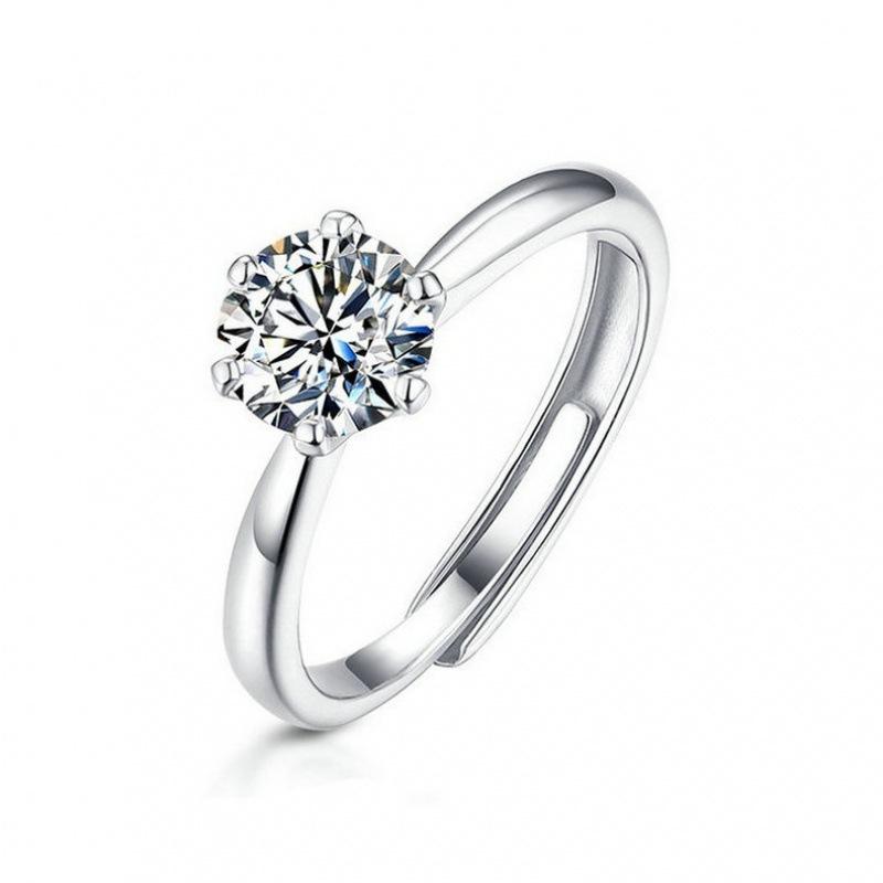 Nhẫn Moissanite, Một Carat, Màu D, Dành Cho Phụ Nữ, Bạc Sterling S925, Thiết Kế Sáu Chấu Cổ Điển, Nhẫn Cưới, Nhẫn Có Thể Điều Chỉnh, Đồ Trang Sức 4