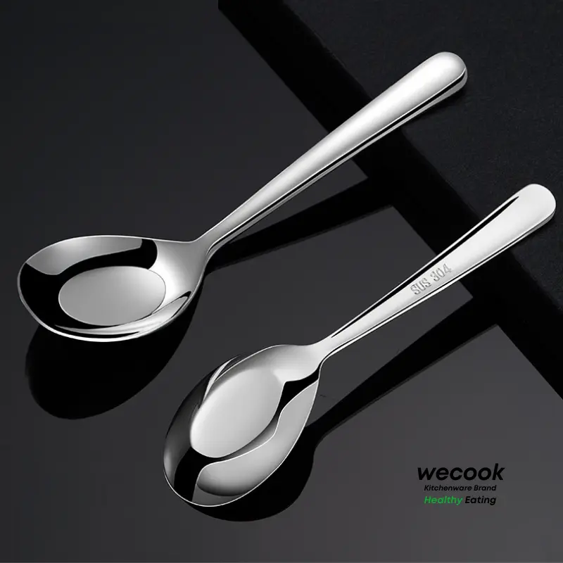 Thìa Inox 304 ăn cơm, phở lòng sâu cán dài trơn WECOOK cao cấp sáng bóng bền đẹp (BA39) 4