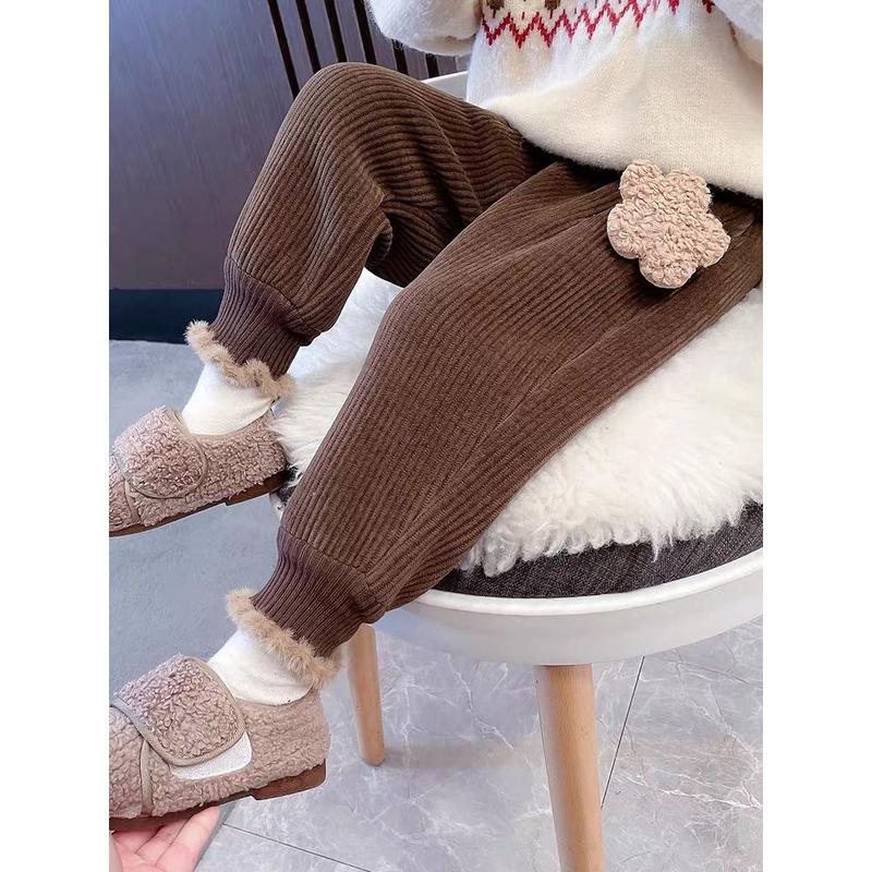 Quần Nỉ Nhung, Cho Bé Gái, Mùa Thu Và Mùa Đông, Quần Áo Mùa Đông, Hàng Mới Về 2024, Áo Mặc Bên Ngoài Cho Em Bé Phong Cách Phương Tây, Vải Nhung Kẻ, Lót Lông Cừu Một Lớp, Quần Nỉ