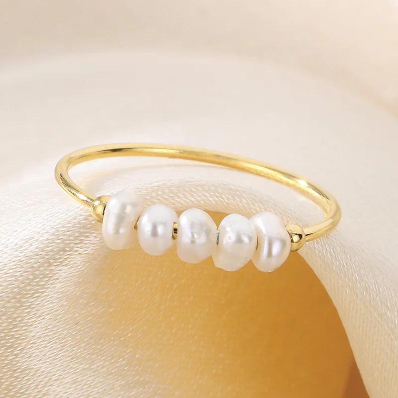 Product Introduction of Simulated Freshwater Pearls Gold Color Stainless Steel Waterproof Thin Round Finger Ring for Women Plated Fashion Jewelry кольца old money engagement ring 2