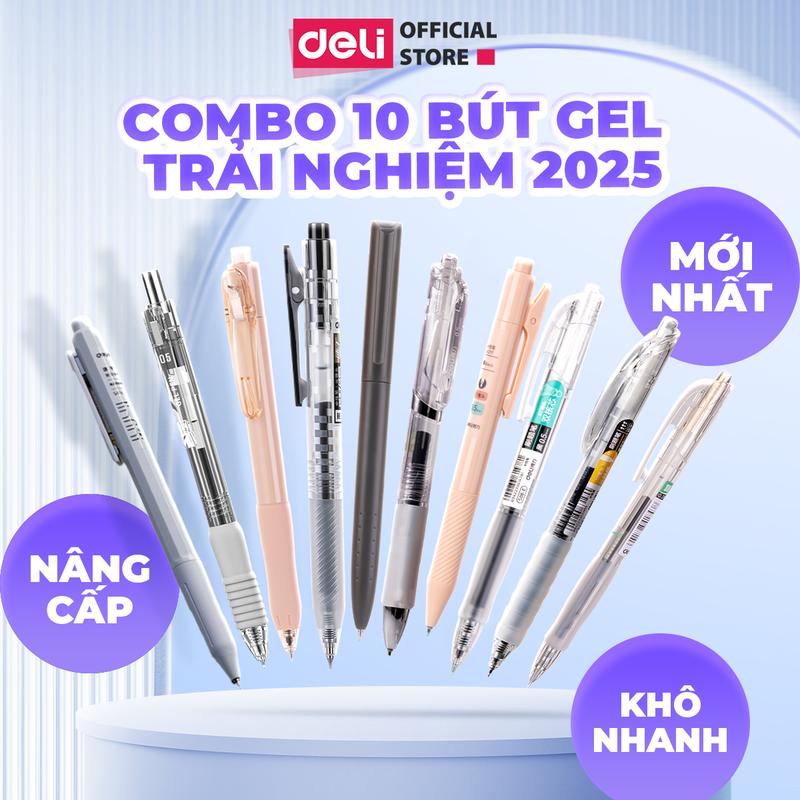 [NEW VER] Combo 10 bút gel trải nghiệm 2025 Deli  - Giao ngẫu nhiên - viết gel nước trơn tru, nhanh khô mực đều, không tắc - nhiều loại học sinh sinh viên văn phòng phẩm