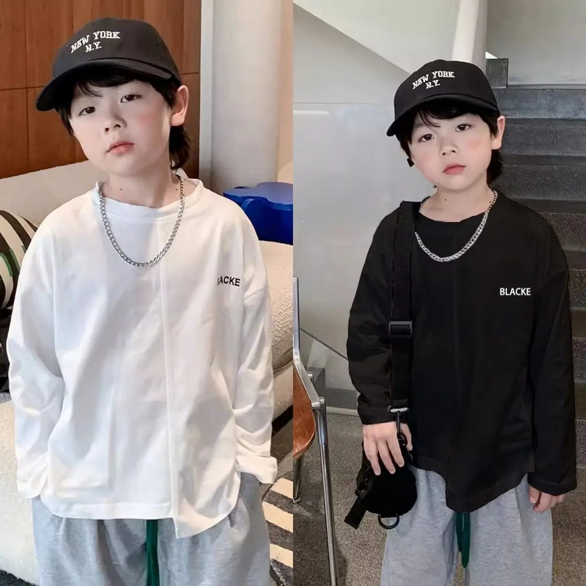Áo Thun Dài Tay Cho Trẻ Em Bé Trai, Dáng Rộng Vừa Vặn, Chất Liệu Cotton, Thích Hợp Cho Mùa Xuân Và Mùa Thu, Cỡ Trung Bình Và Lớn, Áo Cơ Sở, Hàng Mới Về Năm 2024