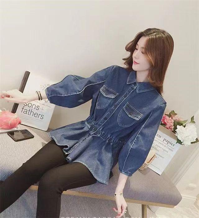 Product Introduction of [Denim jumper dress] shirt retro 2024 design denim new Hong Kong style elegant French top tight waist niche western style shirt jean sweater 23