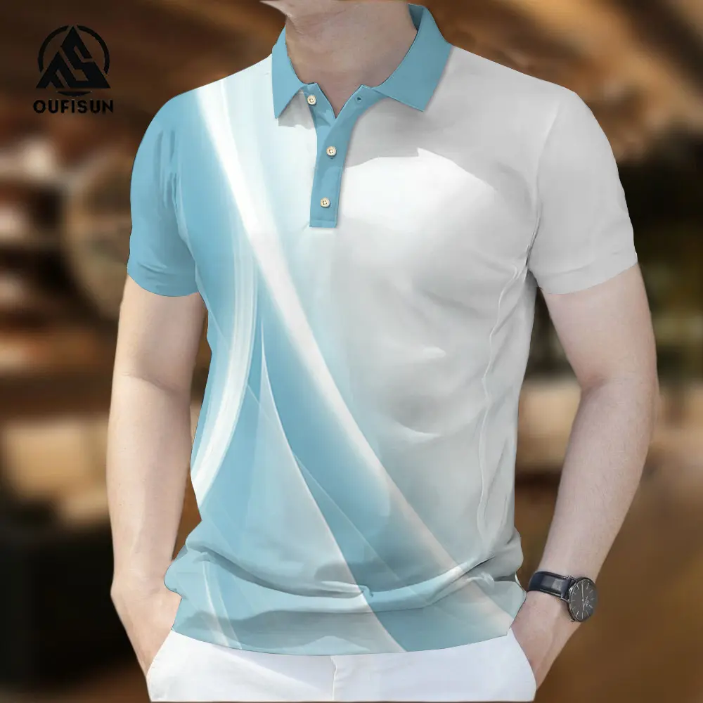 Áo Polo Nam, Gradient, Họa Tiết Kẻ Sọc Đầy Màu Sắc, ngắn Tay, Chất Lượng Cao, Dành Cho Nam Menswear Có Cổ Menswear Có Cổ Shirt