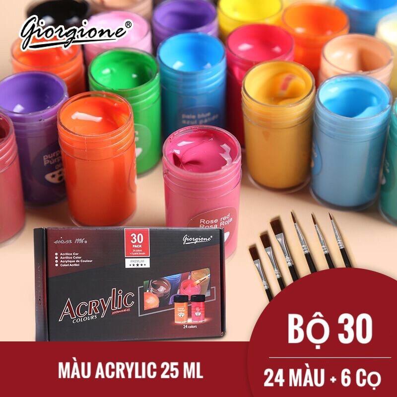 DaVinci Bộ màu acrylic giorgione lọ 25ml 24 màu + 6 cọ vẽ tranh quần áo