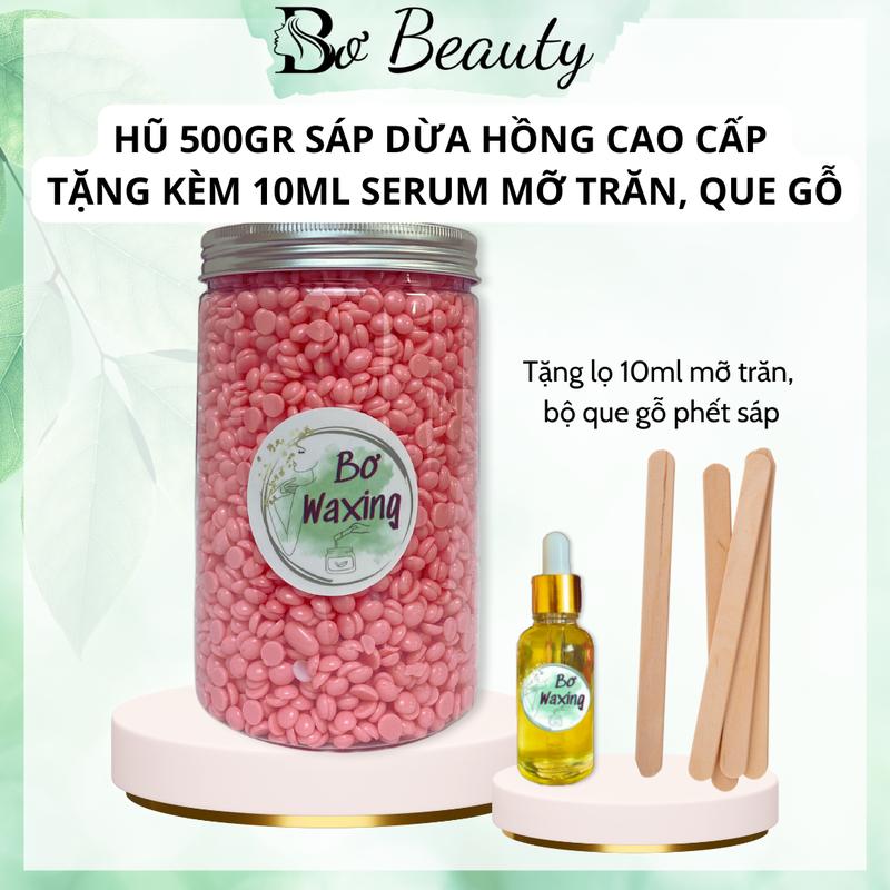 Hũ 500gr sáp wax lông sữa dừa hồng siêu bám lông tặng kèm 10ml serum mỡ trăn nguyên chất và que phết gỗ