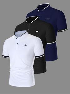 Polo con ribete en contraste de ajuste regular para hombre, camiseta casual de manga corta con media cremallera para verano, ropa de hombre de moda para uso diario, Gamis