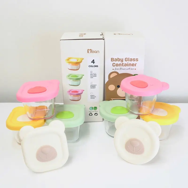 Hộp thuỷ tinh trữ đồ ăn dặm Misan size to 180ml chia vạch cho bé Kem chen  dam cốc  nấu 8