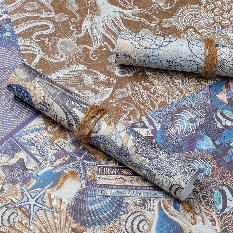Product Introduction of 16sheets Marine Life Themed Vintage Material Paper, Retro Handbook Background Paper, DIY Decoration For Scrapbooking & Journal Making 15