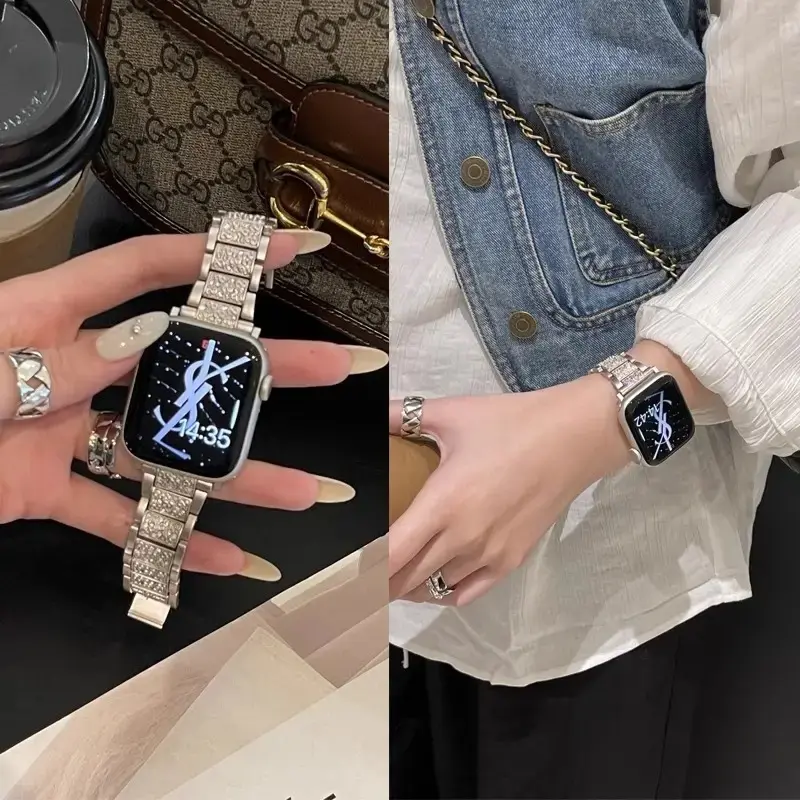 Dây đeo đồng Đồng Hồ kim loại, thiết kế kim cương Lấp Lánh dành cho Apple Watch 40mm, 41mm, 42mm, 44mm, 45mm, 38mm và 49mm.Đồng hồ Apple, Dòng IWatch 10, 9, 8, 7, SE, 6, 5, 4, 3, Dòng, Tương thích với dòng Apple Watch 1, 2, 3
